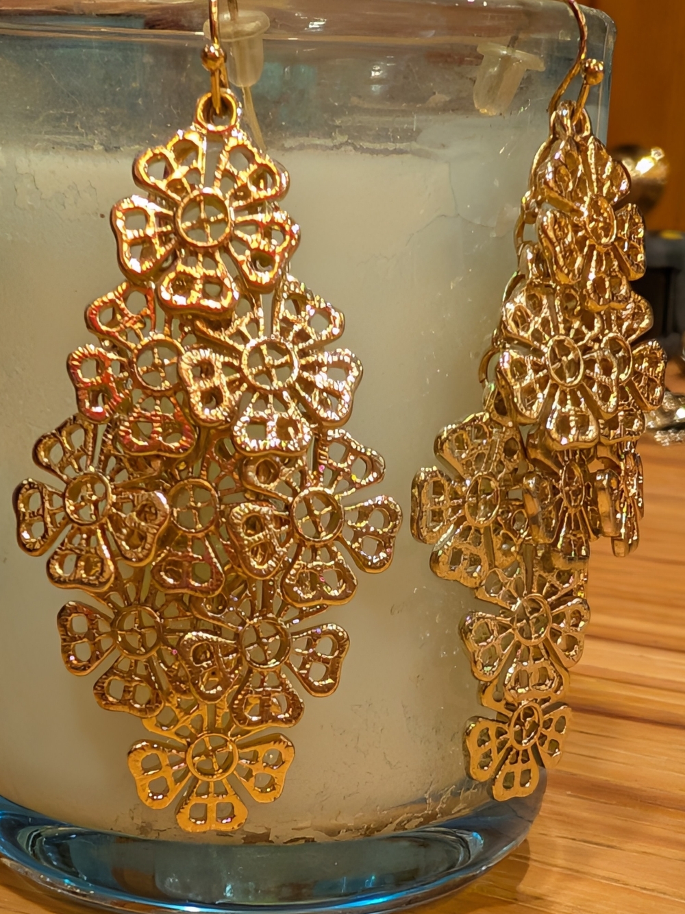 Goldtone Floral Filigree Drop Earrings - Women Accessories